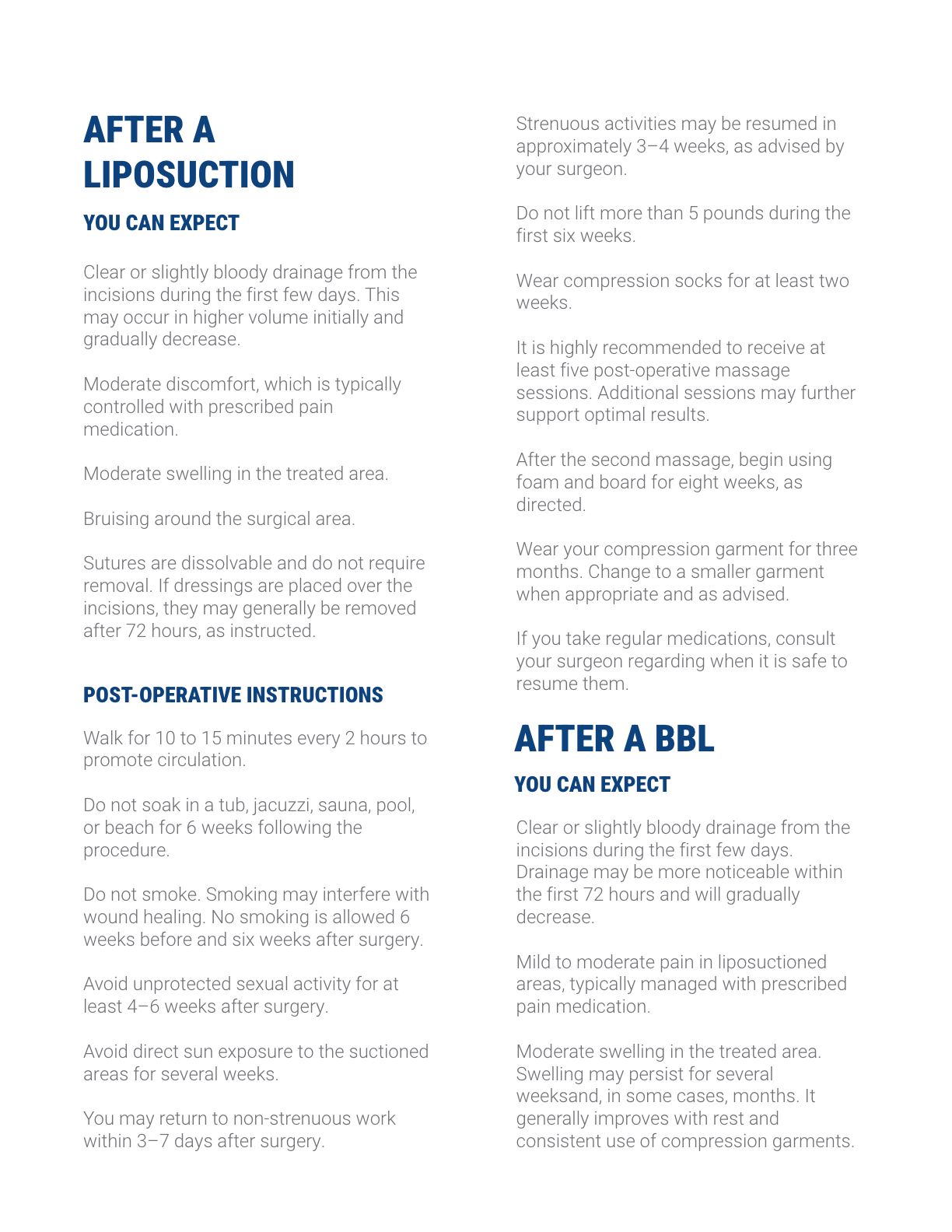 New Me Plastic Surgery post-operative instructions, page 3 of 7